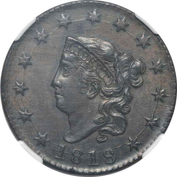 1812 Fine details/environmental damage, 1818 AU-58 BN, and an 1822 VF details/burnished, all NGC