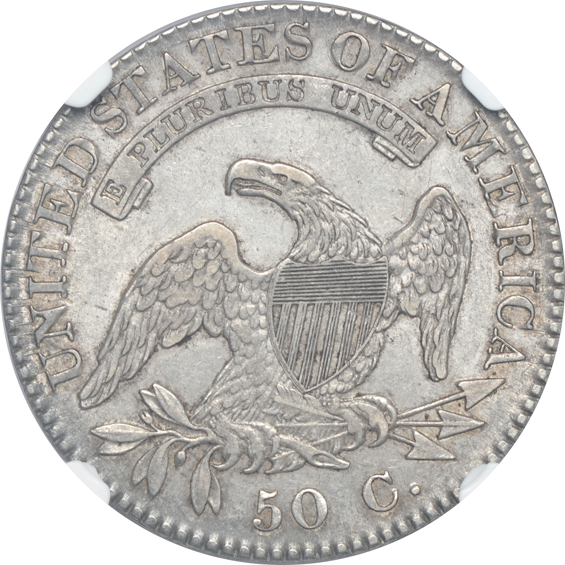 1821 Bust half-dollar XF-40 CAC, 1875-CC Seated Liberty half-dollar AU-55, and an 1876 Seated Liberty half-dollar VF-20, all NGC