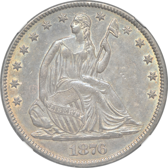 1821 Bust half-dollar XF-40 CAC, 1875-CC Seated Liberty half-dollar AU-55, and an 1876 Seated Liberty half-dollar VF-20, all NGC
