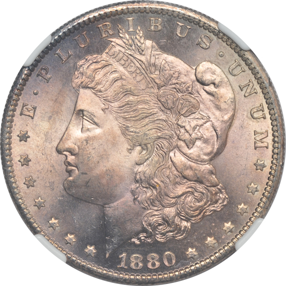 Six different Morgan silver dollars, all NGC MS-64 CAC