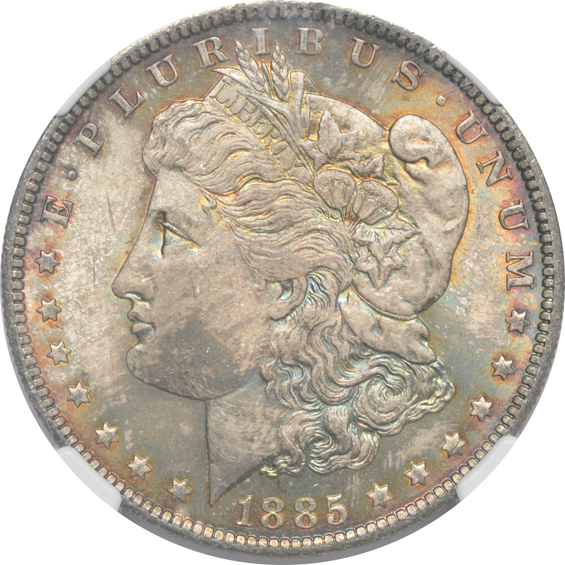 Six different Morgan silver dollars, all NGC MS-64 CAC