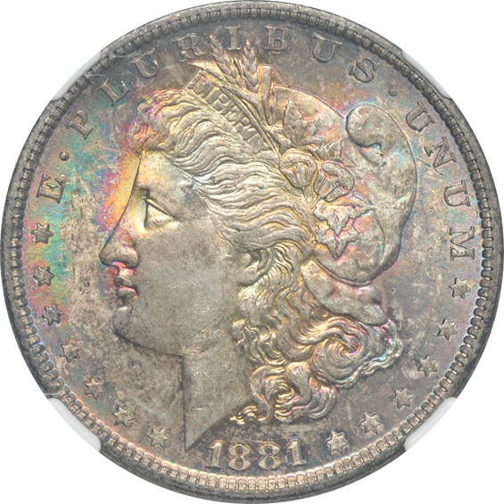 Six different Morgan silver dollars, all NGC MS-64 CAC
