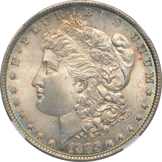 Six different Morgan silver dollars, all NGC MS-64 CAC