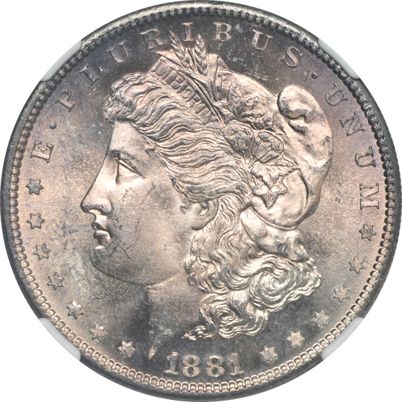 Four different GEM Morgan silver dollars, all NGC CAC