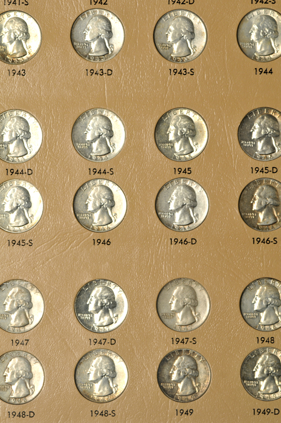 Complete collection of Washington quarters through 1991-S, including proof-only issues, in a Dansco 8140 album
