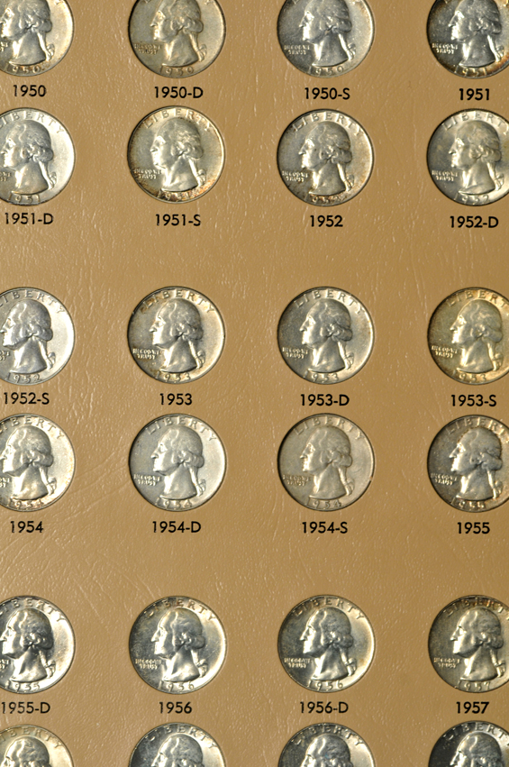Complete collection of Washington quarters through 1991-S, including proof-only issues, in a Dansco 8140 album