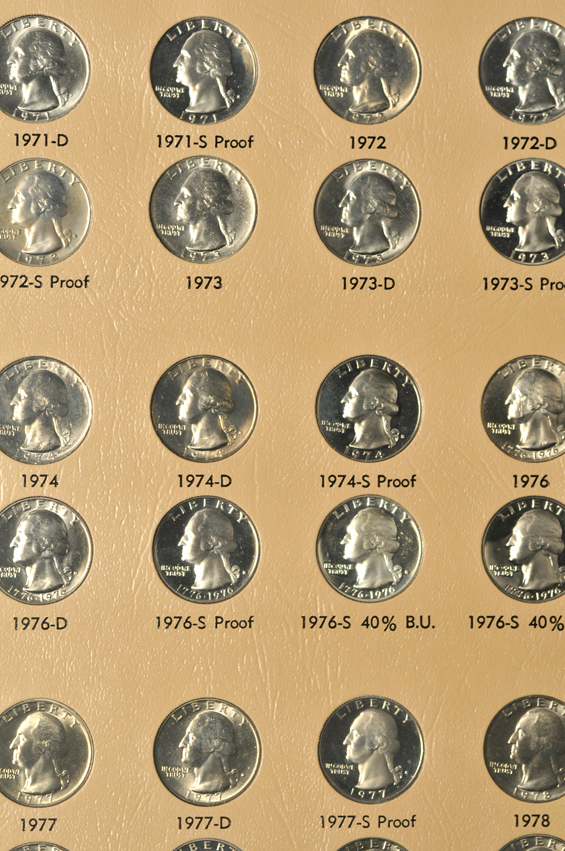 Complete collection of Washington quarters through 1991-S, including proof-only issues, in a Dansco 8140 album