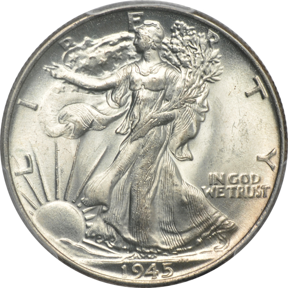 Five different Walking Liberty half-dollars certified MS-64