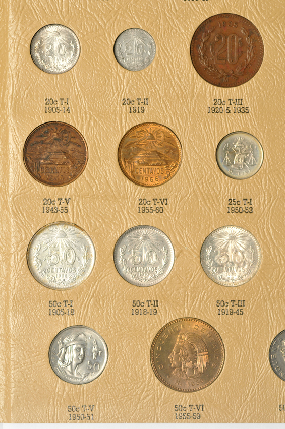 Mexico - Sixty different type coins minted in Mexico in the 20th century, housed in a Danso album