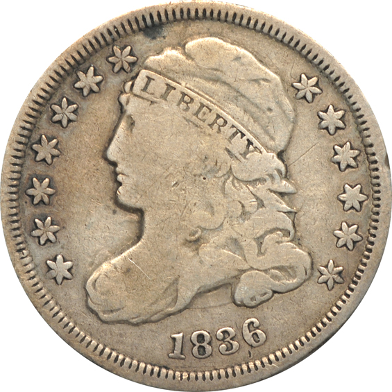Five Bust dimes and thirty-one Seated dimes