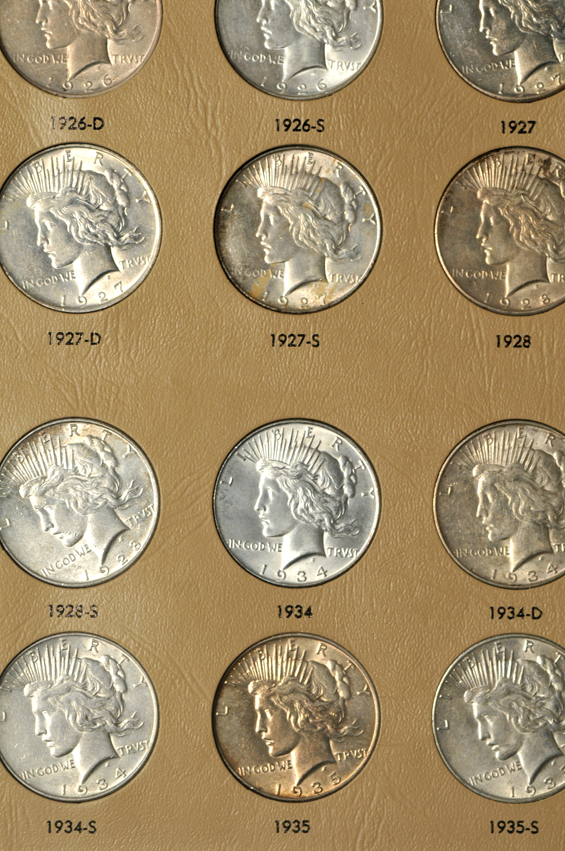 Complete collection of Peace silver dollars in a Dansco 7175 album