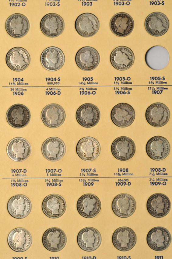 Complete collection of Barber dimes (no micro O), in a Library of Coins album
