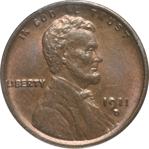 Four Lincoln cents, as described