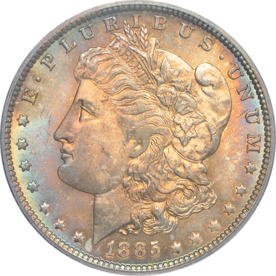 1885-O PCGS MS-64+, and an 1887 NGC MS-64 Star CAC