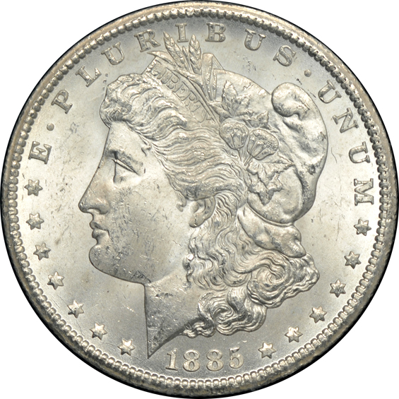 1885-CC GSA MS-64, plus three additional GSA Morgan silver dollars certified by NGC