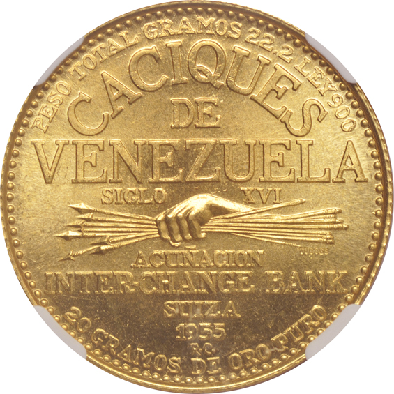 Venezuela - Complete eighteen-coin 1955 60 bolivares gold set, all NGC (AGW .6423oz each)