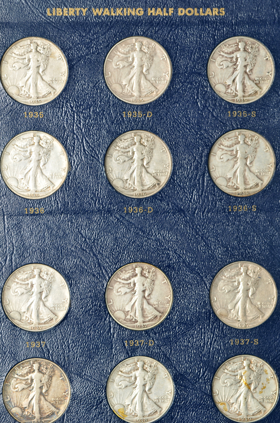 Complete collection of Walking Liberty half-dollars in a Whitman Classic 9125 album