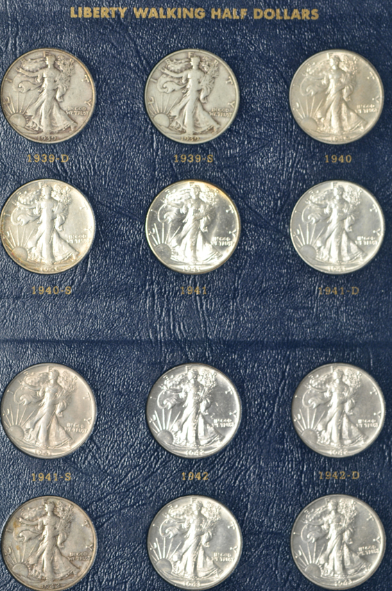 Complete collection of Walking Liberty half-dollars in a Whitman Classic 9125 album
