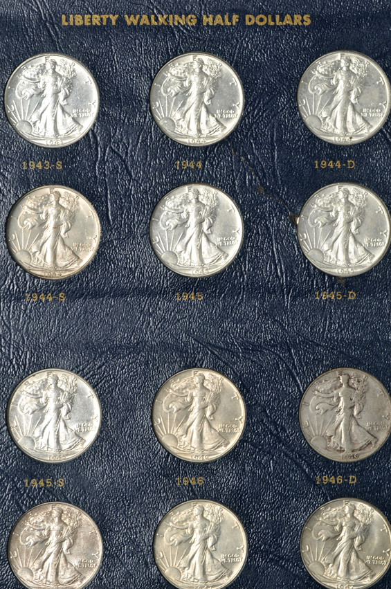 Complete collection of Walking Liberty half-dollars in a Whitman Classic 9125 album