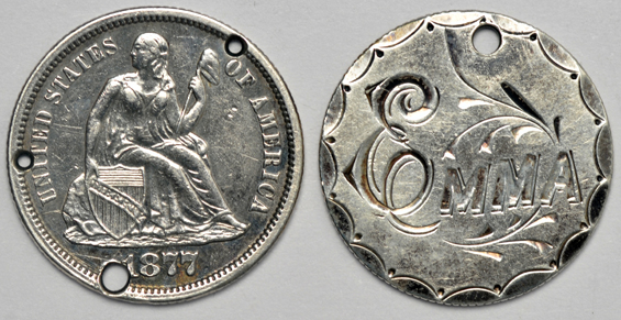 Four love tokens, plus an engraved medal