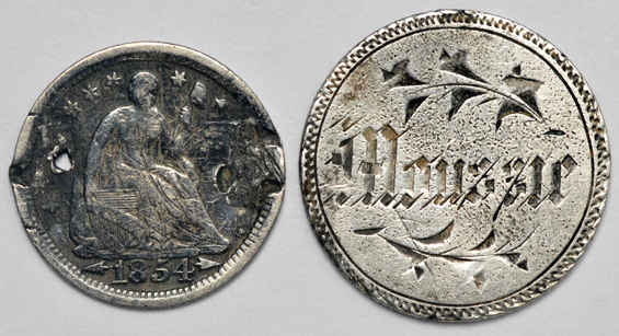 Four love tokens, plus an engraved medal