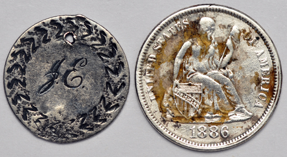 Four love tokens, plus an engraved medal