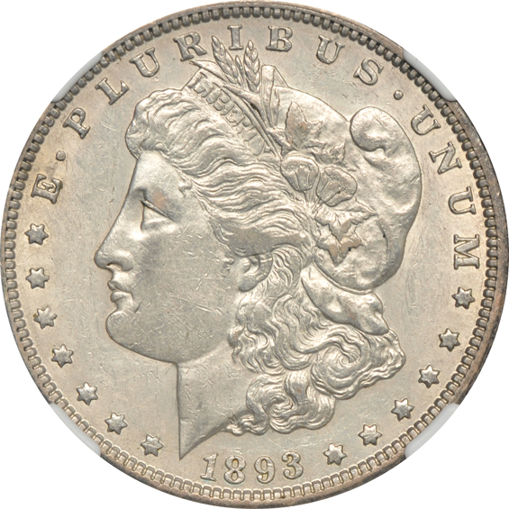 1893 AU-55, and an 1893-O XF-45, both NGC