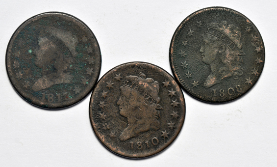 Group of nine large cents