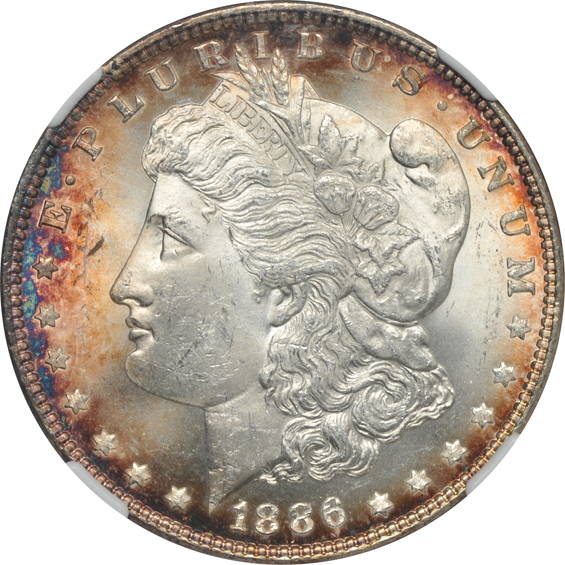 Seven Choice Morgan silver dollars, all NGC CAC