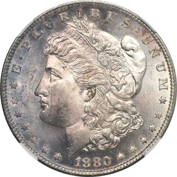 Seven Choice Morgan silver dollars, all NGC CAC