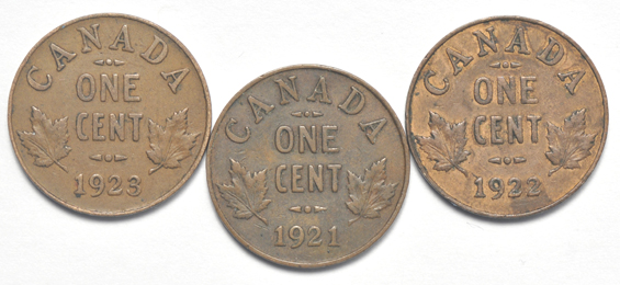 Canada - Collection of large cents, small cents, and five-cent pieces