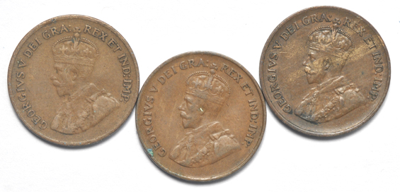 Canada - Collection of large cents, small cents, and five-cent pieces