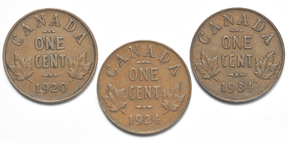 Canada - Collection of large cents, small cents, and five-cent pieces