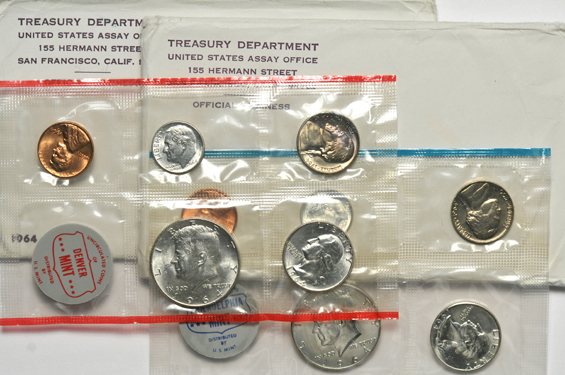 Ninety-six 1964 U.S. Mint Sets, opened