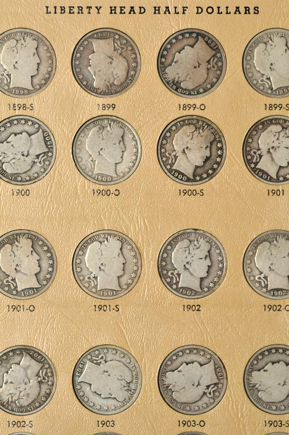 Complete collection of Barber half-dollars in a Dansco album