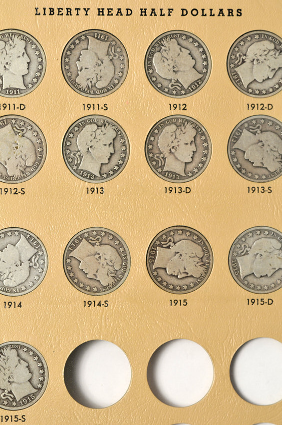 Complete collection of Barber half-dollars in a Dansco album