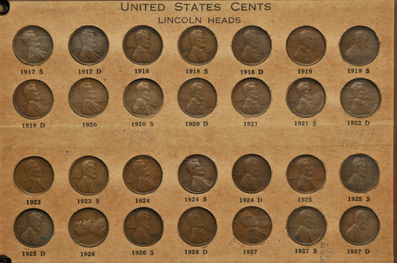 Collection of eighty-nine different Lincoln cents in a Wayte Raymond album
