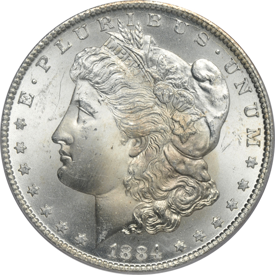1882-CC, 1883-CC, and an 1884-CC, all PCGS MS-65