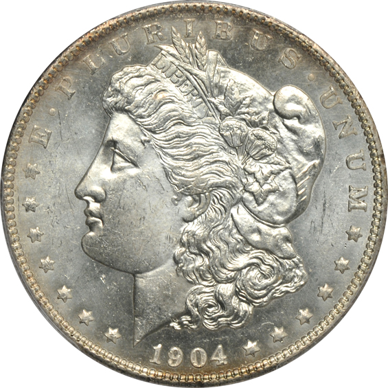 Six UNC Morgan silver dollars certified by PCGS, all New Orleans Mint