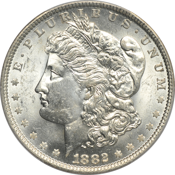 Six UNC Morgan silver dollars certified by PCGS, all New Orleans Mint