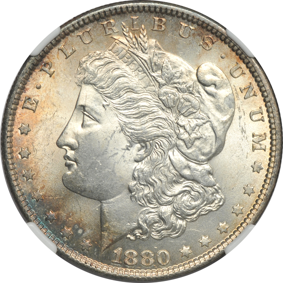 Eight UNC certified Morgan silver dollars