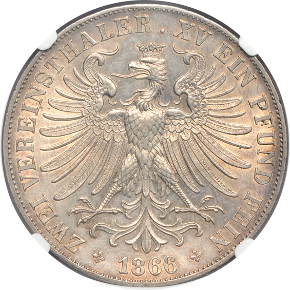 Germany - 1866 2 taler, and an 1872 taler, both NGC MS-62