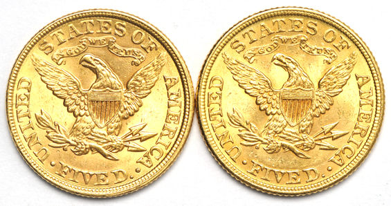 Four AU Liberty Head half-eagles