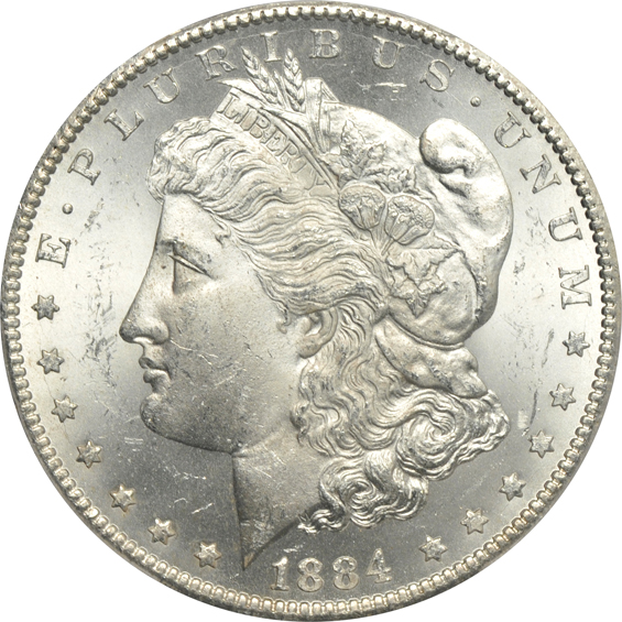 1882-CC MS-63, 1883-CC MS-63, and an 1884-CC MS-64, all PCGS