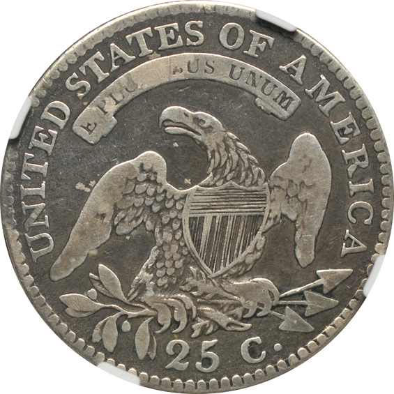 1815 Bust quarter B-1 VG details/cleaned, 1875-CC Seated Liberty quarter F-12, and a 1931-S Lincoln cent MS-63 RB, all NGC 
