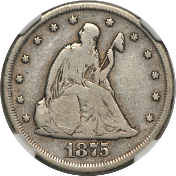 1815 Bust quarter B-1 VG details/cleaned, 1875-CC Seated Liberty quarter F-12, and a 1931-S Lincoln cent MS-63 RB, all NGC 
