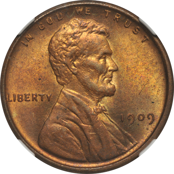 Seven 1909 VDB Lincoln, all NGC MS-64, three Red, four Red Brown