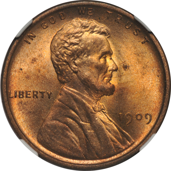 Seven 1909 VDB Lincoln, all NGC MS-64, three Red, four Red Brown