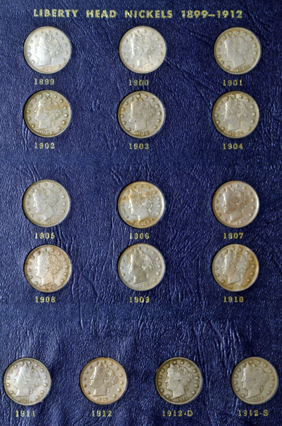 Complete collection of Liberty nickels in a Whitman 9407 album