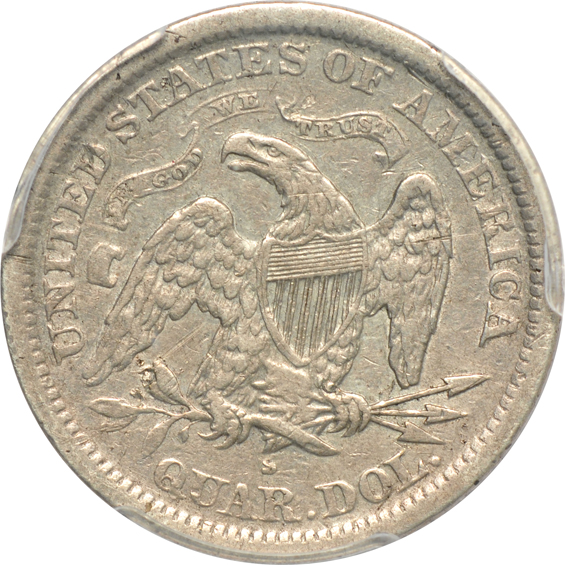 1869-S Seated Liberty quarter VF details/cleaned, and an 1896-S Barber quarter Good details/scratched, both PCGS